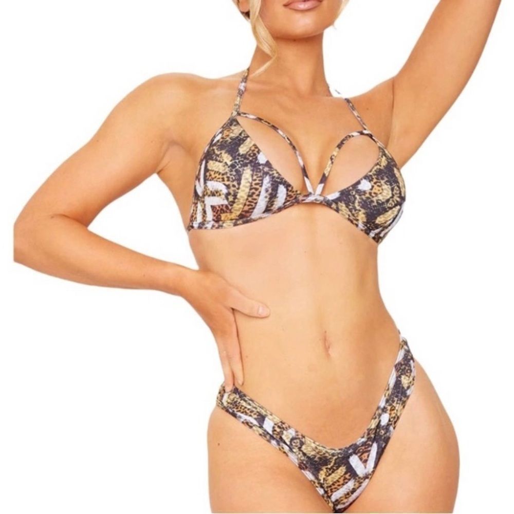 NWT pretty little things Brown Tribal Print Triangle Bikini Top & bottom…